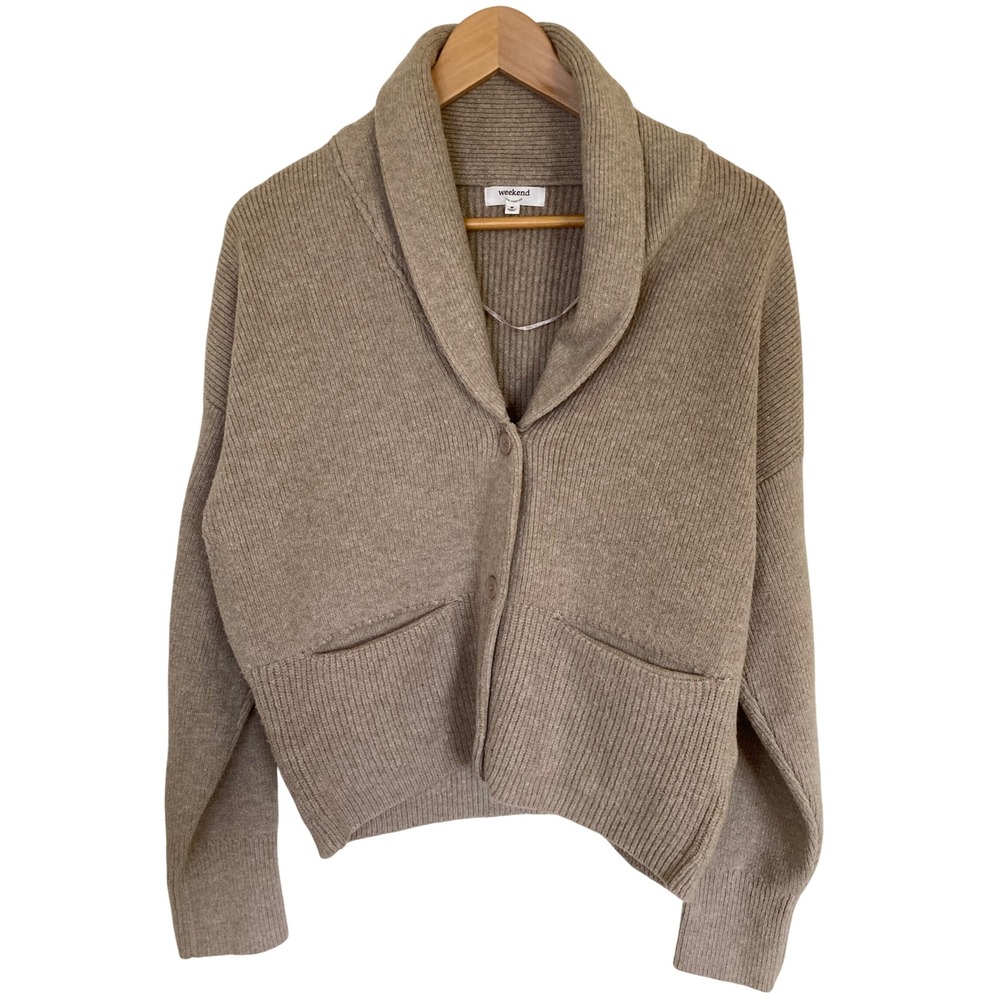 Weekend Los Angeles Shawl Collar Ribbed Cardigan Sweater Gravel Taupe M J2548SWW